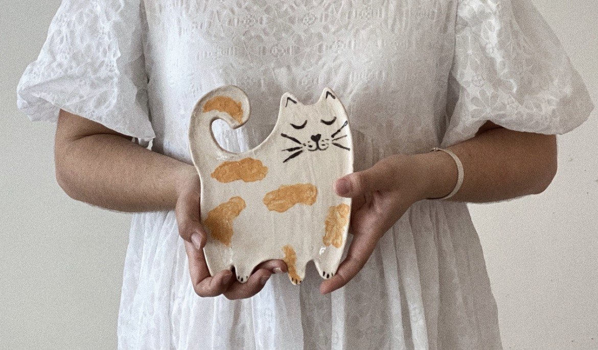Тарелка-котик, семейный (лепка) фото 2